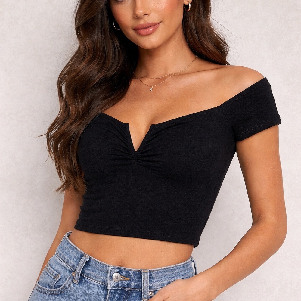 Are You Am I Knit V-Neck Crop Top Women's In Black Women's Size S